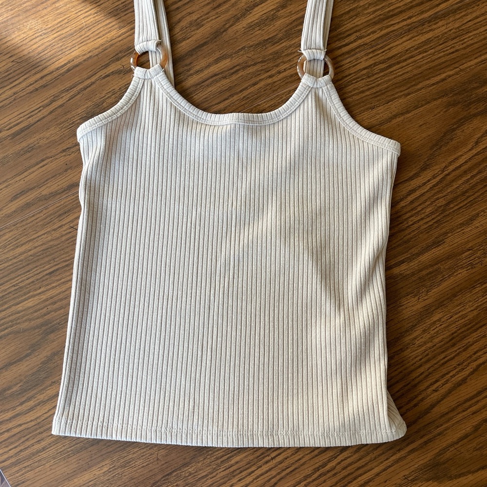Cream Fitted Ribbed Tank Top